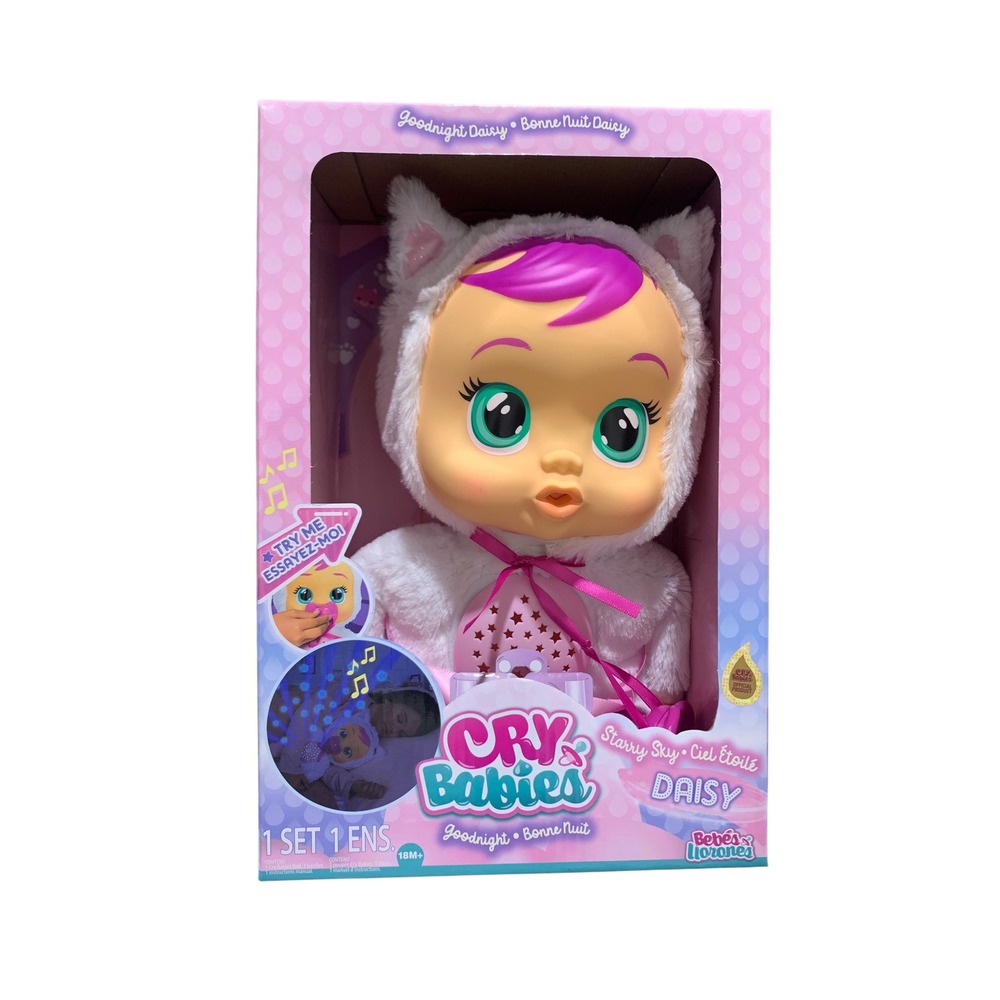 Cry Babies Goodnight Starry Sky Daisy Doll IMC Toys Cat Onesie Night Light Sound